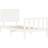  Posteljni okvir z vzglavjem bel 100x200 cm trden les | Shoptok.si