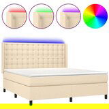  Box spring postelja z vzmetnico LED krem 180x200 cm blago | Shoptok.si