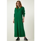 Happiness İstanbul Women's Green Ribbed Oversize Knitwear Dress Cene