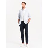 Ombre Men's chino pants with decorative waistband - navy blue | Shoptok.si