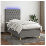  Box spring postelja z vzmetnico LED temno siva 100x200 cm blago | Shoptok.si
