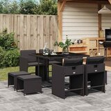  9-dijelni vrtni blagovaonski set s jastucima crni od poliratana Crna Dužina stola 190 cm | shoptok.hr