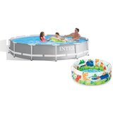 Intex Bazen sa metalnim okvirom 366 x 76 cm/ 26712NP + Bazen pvc dino buddies 3-ring baby pool cene