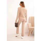 Kesi Włoski Women's sweater set with wide legs and long sleeves beige | Shoptok.si