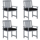  Vrtne stolice s jastucima 4 kom sive od masivnog drva bagrema | shoptok.hr