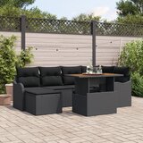vidaXL 7-delni Vrtni Kavč Set z Blazinami Črn Poli Ratan | Shoptok.si