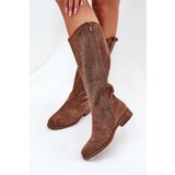 S. BARSKI Flat Heel Boots With Perforated Pattern Brown S.Barski | Shoptok.si