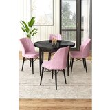 Hanah home Rox - Black Marble, Pink Black MarblePink Dining Table & Chairs Set (5 Pieces) | ePonuda.com