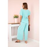 Kesi Włoski Viscose set pleated blouse + trousers mint | shoptok.hr