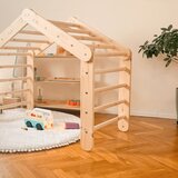 MeowBaby Roza/naravna barva trikotnik iz borovega lesa 112x61x94 cm Montessori - | Shoptok.si