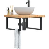  The Living Store Stenska polica za umivalnik jeklo in trdna hrastovina - Polica Za Umivalnik, (21486497) | Shoptok.si