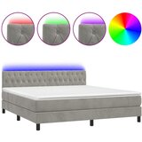 vidaXL Box spring postelja z vzmetnico LED svetlo siva 160x200cm žamet, (20790499) Cene