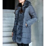 Gemre Gray long quilted jacket with detachable sleeves decorated with fur Louis | Shoptok.si
