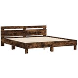  The Living Store Posteljni okvir z vzglavjem dimljen hrast 180x200 cm inž. les - Posteljni Okvir, (21500032) | Shoptok.si