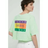 Tommy Jeans Bombažna kratka majica ženska, zelena barva, DW0DW18141