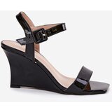 Boto Lacquered Women's Wedge Sandals Black Vliraya | ePonuda.com