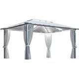  Sjenica sa zastorima i LED svjetlima 400 x 300 cm krem aluminij | shoptok.hr