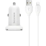 autonabijač s kabelom - 2x USB s 2,4A kabelom Lightning - Bijela KP27926