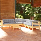 The Living Store Vrtna sedežna garnitura 8-delna s sivimi blazinami borovina - Vrtna Sedežna Garnitura, (21422958) | Shoptok.si