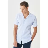 AC&Co / Altınyıldız Classics Men's White-Light Blue Comfort Fit Relaxed Cut Mono Collar Seersucker Striped Shirt