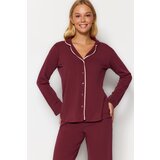 Trendyol Claret Red Cotton Pie Detailed Shirt-Pants Knitted Pajamas Set | Shoptok.si