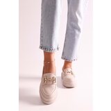 Shoeberry Women's Rex Beige Skin Loafers with Thick Soles and Buckles. Beige Skin. cene