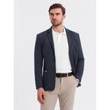 Ombre Men's SLIM knit jacket with subtle texture - navy blue | ePonuda.com