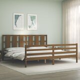 vidaXL Posteljni okvir z vzglavjem medeno rjav 200x200 cm trden les Cene