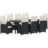 vidaXL Set vrtnih stolica s jastučićima, 9 kom, crni poliratan | shoptok.hr