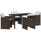 vidaXL Set za blagovanje od 5 dijelova s jastučićima, smeđi poli ratan, Vrtni stol, crni, 140x80x73 cm, staklo otporno na udarce | shoptok.hr