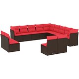 vidaXL Vrtni set od 13 dijelova s jastucima smeđi poliratan - Smeđe-crvena Bez stola 1 | shoptok.hr