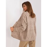 Fashion Hunters Dark beige openwork cardigan with wool Cene