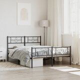 Maison Chic Kovinski Posteljni okvir - Dvoposteljna postelja - Zakonska postelja z vzglavjem in vznožjem črn 135x190 cm, (21695778) | Shoptok.si