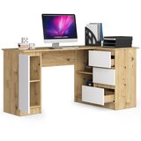 AKORD B20 Kotna Pisalna Miza, 3 Predali, Desna Izvedba, Hrast Artisan/Bela, (5000333061) | Shoptok.si