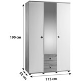 MID.YOU garderobna omara wiki, bela, hrast, ogledalo, Š.115cm | Shoptok.si