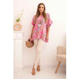 Kesi Włoski Women's cotton blouse with butterfly motif short sleeves pink | shoptok.hr