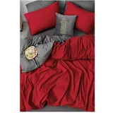 Mila Home Crveno-siva pamučna posteljina za bračni krevet/s produženom plahtom 200x220 cm -