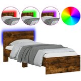 Maison Chic Posteljni okvir - Enojna postelja - Postelja za odrasle z vzglavjem in LED dimljeni hrast 90x190 cm-J9521, (21760975) Cene