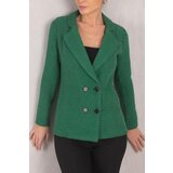 armonika Women's Green Stripe Patterned Four Button Cachet Jacket Cene