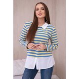 Kesi Striped Cotton Blouse with Collar Jeans+Yellow | Shoptok.si