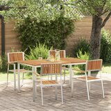 vidaXL 5-dijelni set za objedovanje od masivnog bagremovog drva, Vanjski stol za večeru 150x90x75 cm od masivnog bagremovog drva, Prolazne vrtne stolice 4 kom od masivnog bagremovog drva i metala | shoptok.hr