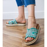 Gemre Green espadrille flip-flops with rhinestones and stones Najros | shoptok.hr