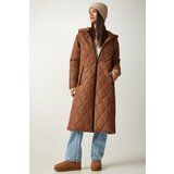  Women's Brown Hooded Quilted Coat with Pockets | ePonuda.com