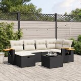 Maison Chic Seti vrtnega pohištva - Vrtna garnitura - Vrtni pohištvo set 7-delna z blazinami črn poli ratan, (21803215) | Shoptok.si
