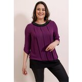 By Saygı Plum Plus Size Chiffon Blouse with Beads on the Collar and Pleats on the Front. cene