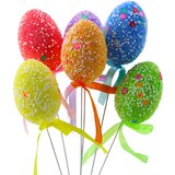  Easter Eggs On A Wire Pick Colorful White Patterns Ribbon Decoration 6pcs | shoptok.hr