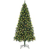  Umjetno božićno drvce s LED svjetlima i šiškama zeleno 210 cm | shoptok.hr