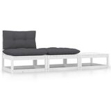 Maison Chic Seti vrtnega pohištva - Vrtna garnitura - Vrtni pohištvo set 3-delna z blazinami bela trdna borovina, (21809659) | Shoptok.si