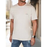 DStreet T-shirt męski z haftem cappuccino | Shoptok.si