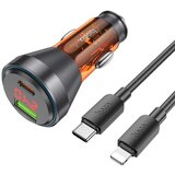 Hoco auto punjač NZ12B usb a + type c sa digitalnim ekranom + kabl type c na lightning pd QC3.0 3A 48W narandzasta | ePonuda.com